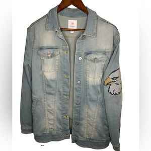 LuLaRoe Jaxon Stretch Denim Jacket Embroidered Eagle M